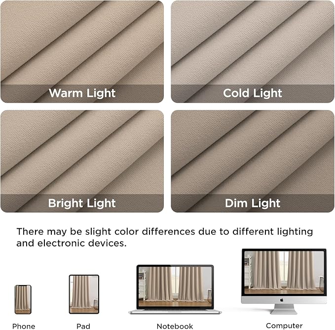 Joydeco Beige 100% Blackout Curtains 108 Inch 2 Panels, Luxury Thermal Beige - Image 7