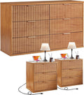 LEYAOYAO 48" Wide Fluted Dresser and 3 Drawers 23" Nightstand Set of 2 by LEYAOYAO-Findtheshiningpointofyourideallife%EF%BC%81
