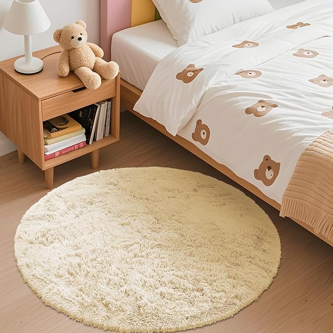 OLANLY Cream Round Rugs for Bedroom - Image 2