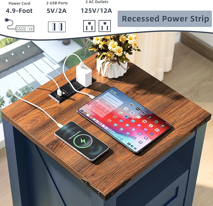 Joaxswe Nightstand with Charging Station, Farmhouse Night Stand with 2 Drawers - Image 4