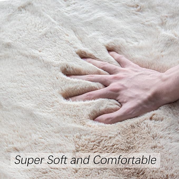 Light Brown Beige Fluffy Faux Fur Rugs - Image 5