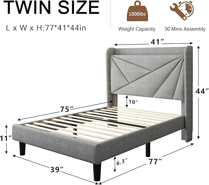 Twin Size Upholstered Bed Frame - Image 2