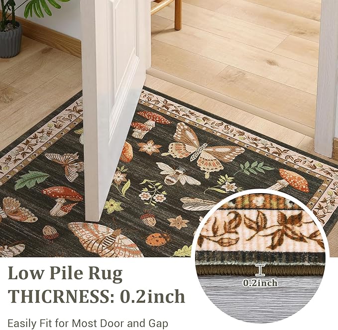 Mushroom Insect 3ft Round Rug Washable Non-Slip Soft Ultra-Thin Small Boho - Image 7