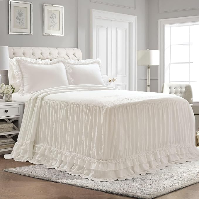 Lush Decor Ella Ruffle Lace Bedspread, 3 Piece Set, Neutral - Image 3