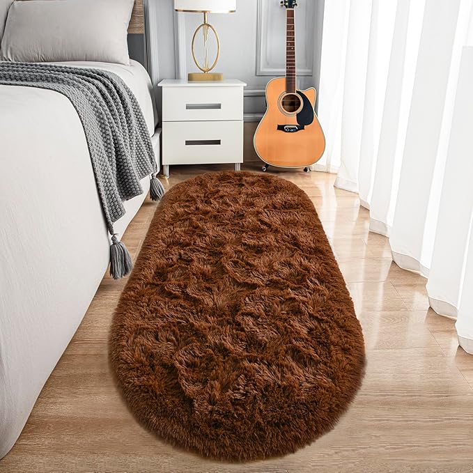 Noahas Fluffy Brown Rugs for Bedroom Living Room, 2.6'X5.3' Oval Throw Rug for - Image 8