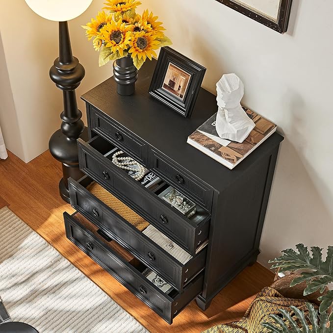 Farmhouse 5 Drawer Dresser for Bedroom Set of 2, 33.2" Tall Small Dressers & - Image 4