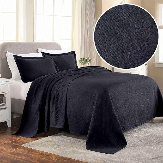 Superior 3 Piece Basketweave Cotton Bedspread Set, Home Bed Decor, Decorative - Image 5