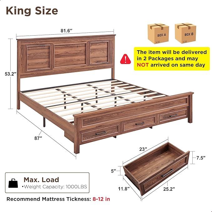 ACCOHOHO Farmhouse King Size Bed Frame - Image 2