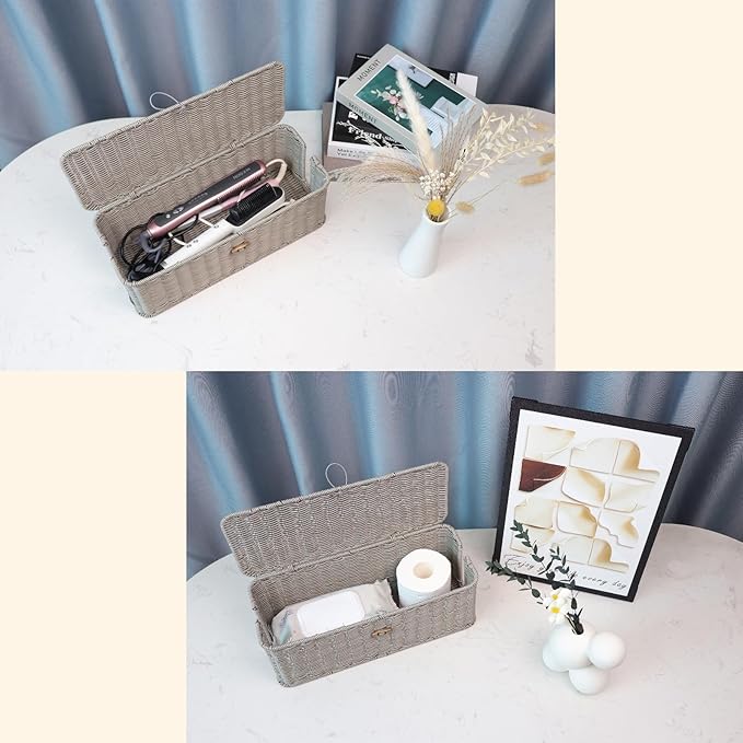 BROWNLILY Cable Management Box, Rattan Style Cord Organizer - Image 7