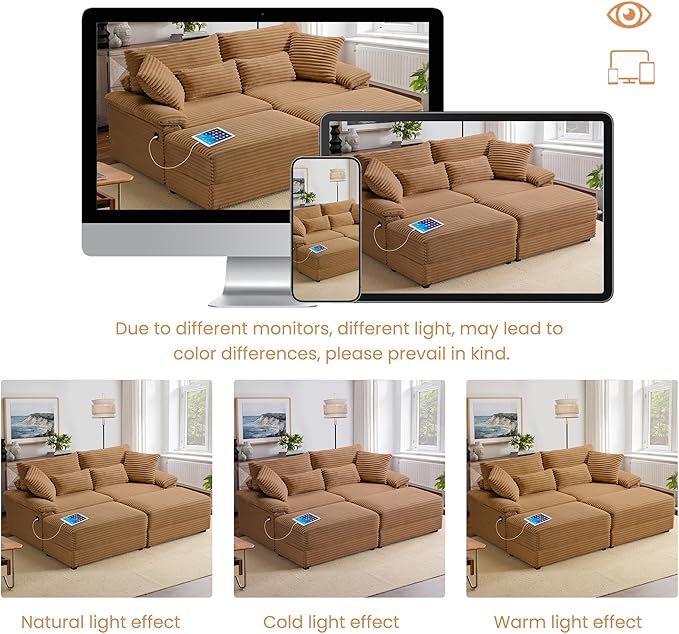 SUNWAVE 74" Double Chaise Lounge Chair Indoor, Oversized Loveseat - Image 8