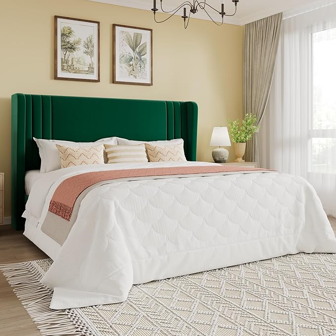 SHA CERLIN Full Size Velvet Upholstered Platform Bed Frame by SHACERLIN