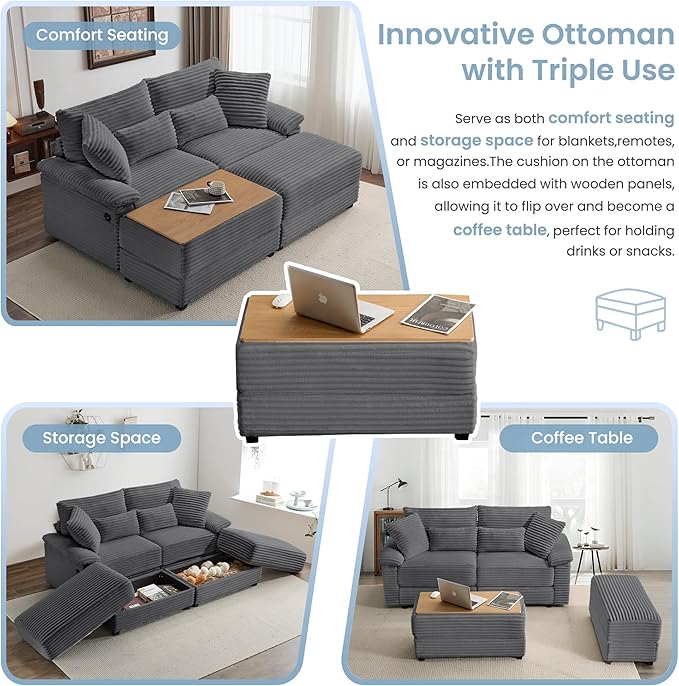 SUNWAVE 74" Double Chaise Lounge Chair Indoor, Oversized Loveseat - Image 4