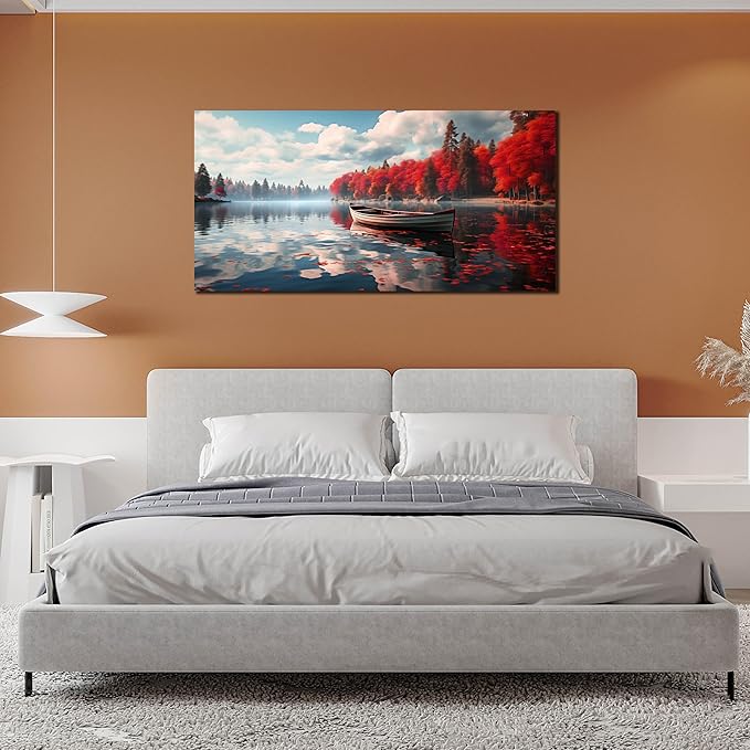 Large Wall Art for Living Room Bedroom Office Red Forest Wall Art Lake - Image 6