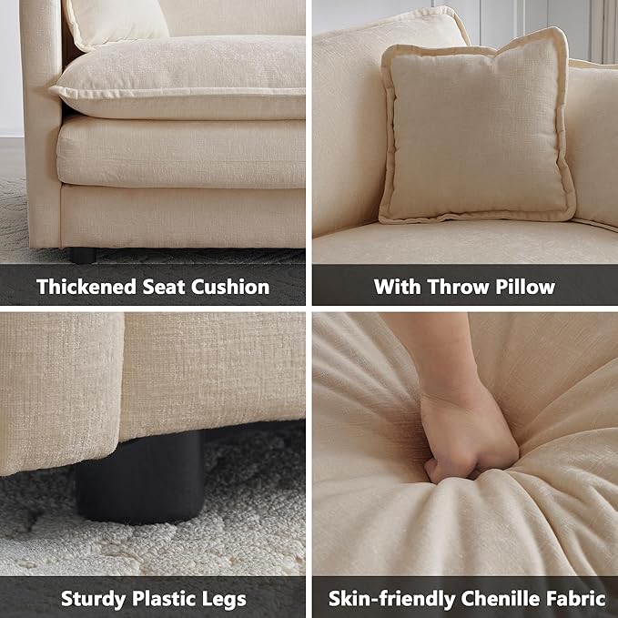 mikibama 41.4" W Single Seat Sofa, Chenille Comfy Deep Upholstered Couch - Image 3