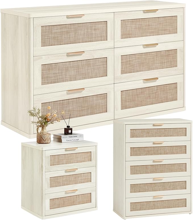 LEYAOYAO Rattan Dresser and Nightstand Sets 3, Boho Wood Dresser by LEYAOYAO-Findtheshiningpointofyourideallife%EF%BC%81