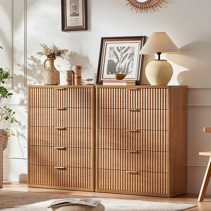 LEYAOYAO Fluted 5 Drawers Dresser Set of 2, Curved Profile Dresser TV Stand by LEYAOYAO-Findtheshiningpointofyourideallife%EF%BC%81