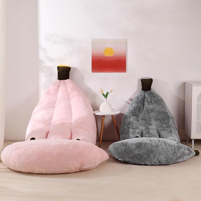 Banana Bean Bag Chair with Ottoman, Floor Sofa Bed with Footrest, Comfy - Image 8