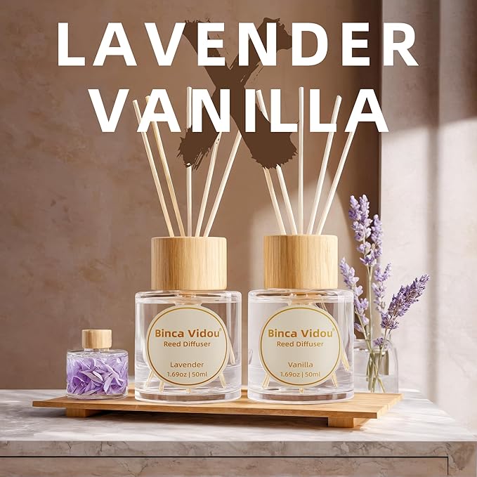 Reed Diffuser Set, Binca Vidou Lavender & Vanilla Natural Scent Oil Diffusers - Image 2
