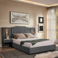 Luxury Queen Bed Frame with Headboard and Storage, Velvet Fabric Upholstered by Firscook