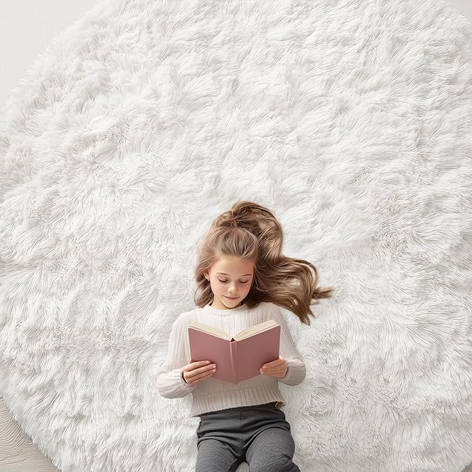 OLANLY Ivory Round Rugs for Bedroom by OLANLY