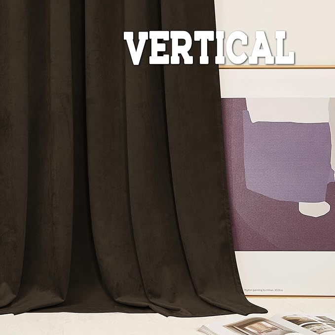 RYB HOME Brown Velvet Curtains 90 inches, Back Tab Soft Fabric Blackout Thermal - Image 5