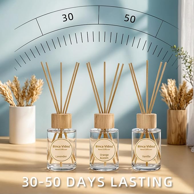 Reed Diffuser Set, Binca Vidou Lavender Vanilla Orange & Lemon Natural Scent - Image 6