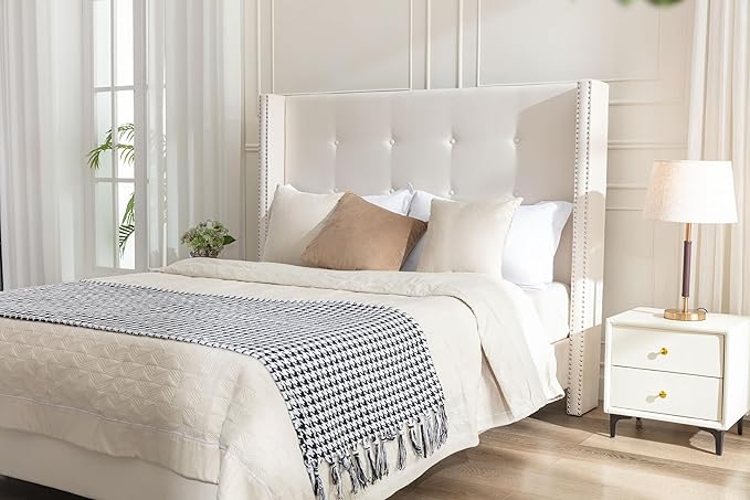 King Size Upholstered Bed Frame, Hand Buttoned Tufting Headboard Beds/No Box - Image 8