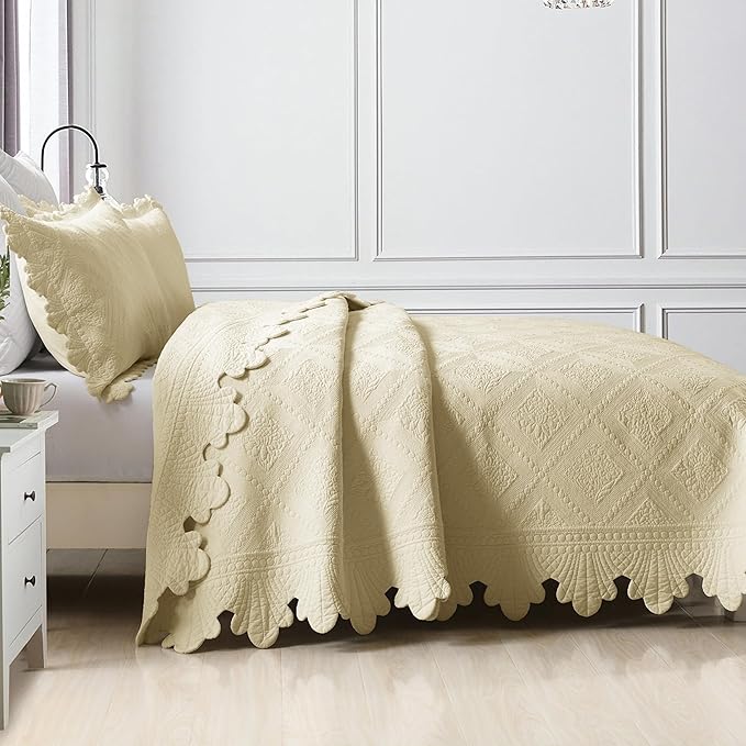 MarCielo 3-Piece 100% Cotton Oversized Bedspread Lightweight Quilt Coverlet - Image 8