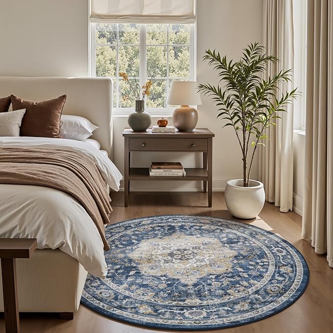 PADOOR 6FT Round Rug, Rugs for Living Room, Soft Blue Circle Rug, Machine - Image 6