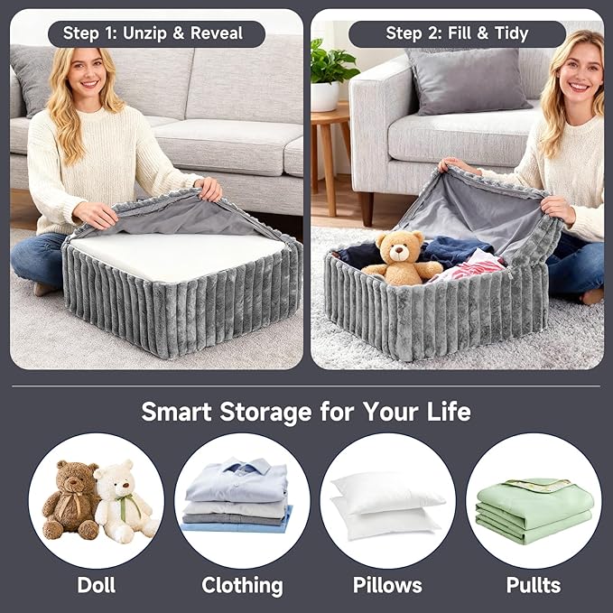 Tiita Suqre Stuffed Pouf Ottoman, Stripe Poufs 21×21×10 inch - Image 7