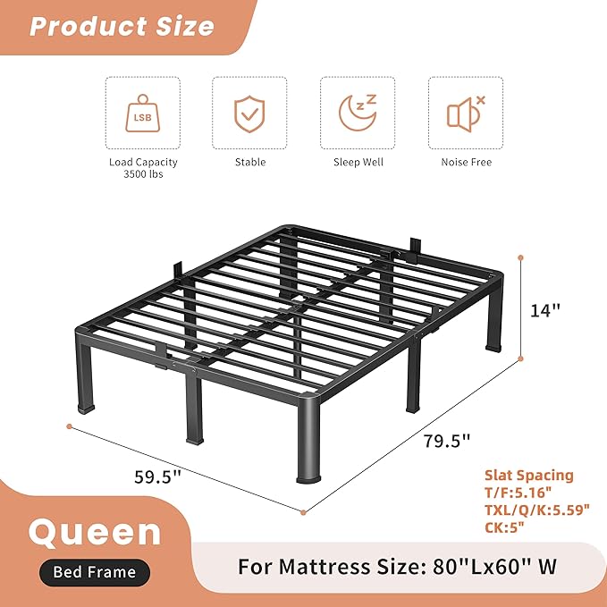 14 Inch Queen Heavy Duty 3500 lbs Bed Frame - Image 3