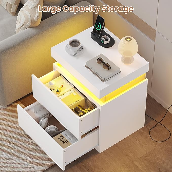ADORNEVE White Nightstand Set of 2, Night Stand - Image 5