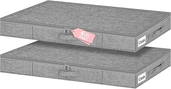 Low Profile Under Bed Storage Containers, Shallow Clothes Storage Organizer Bin by Boailydi