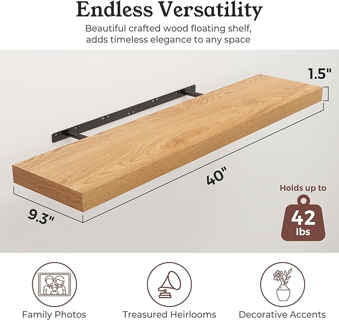 Floating Shelves for Wall, 9.3" Deep Wall Mounted Wood Shelves for Bathroom - Image 2