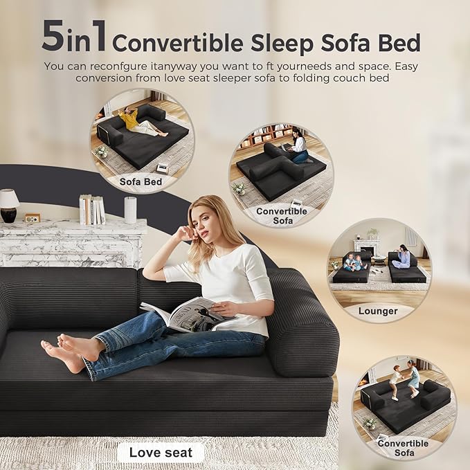 5-in-1 Folding Convertible Sofa Bed - Image 4
