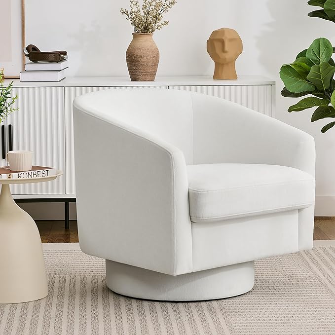 Swivel Barrel Accent Chair, Round Chenille Fabric Living Room Arm Chairs by ErdoruLiving