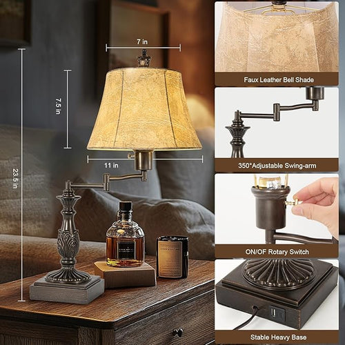 23.5" Rustic Traditional 350° Adjustable Swing Arm Table Lamp Set of 2 - Image 2