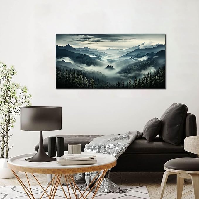 Large Living Room Wall Art Foggy Green Forest Artwork - Image 4