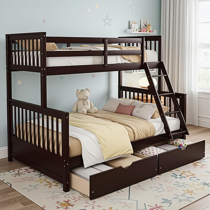 Merax Wood Bunk Bed with Two Drawers, Convertible Wood Bunk Bed with Ladders - Image 3
