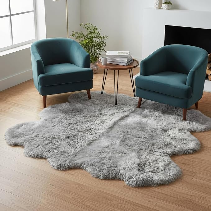 Premium Genuine Sheepskin Rug 5' x 6' Long Fur Soft & Natural Shaggy Living by SuperAreaRugs