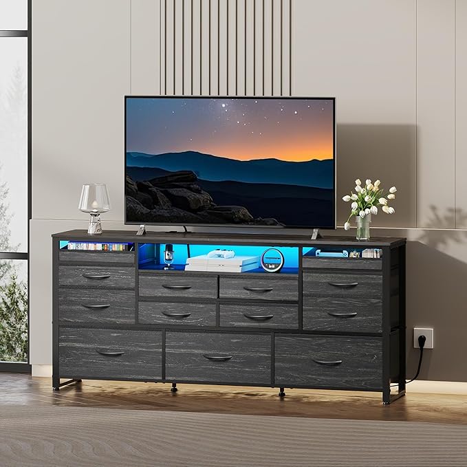 WLIVE Black TV Stand for 55, 65 inch TV, Entertainment Center - Image 2