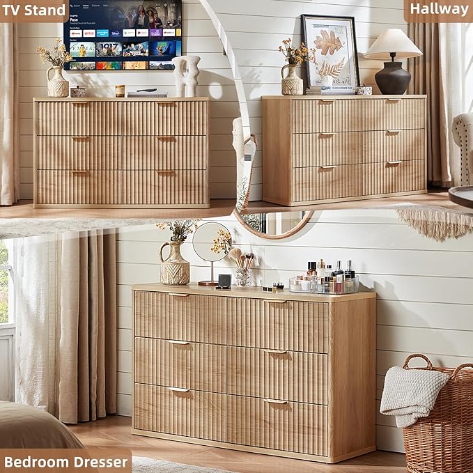 LEYAOYAO Fluted 5 Drawers Dresser Set of 2, Curved Profile Dresser TV Stand - Image 8
