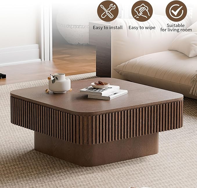 LKTART Coffee Table for Living Room, Accent Fluted Square Coffee Table - Image 6