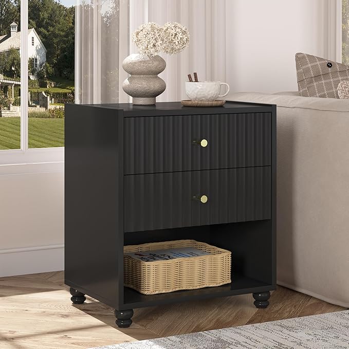 Modern Nightstand, Fluted End Table by ZOSQUARE