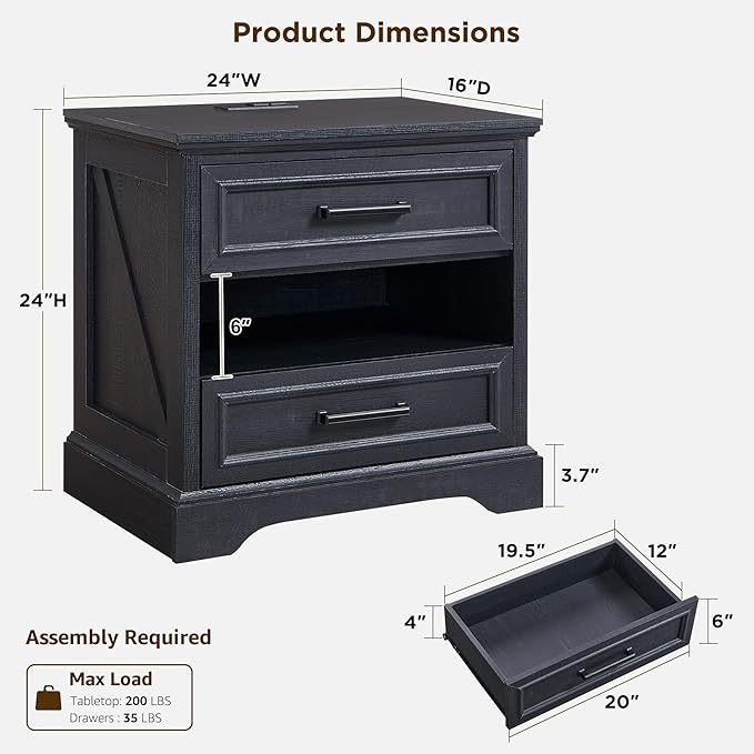 ACCOHOHO 24" Farmhouse Nightstand Set of 2 - Image 3