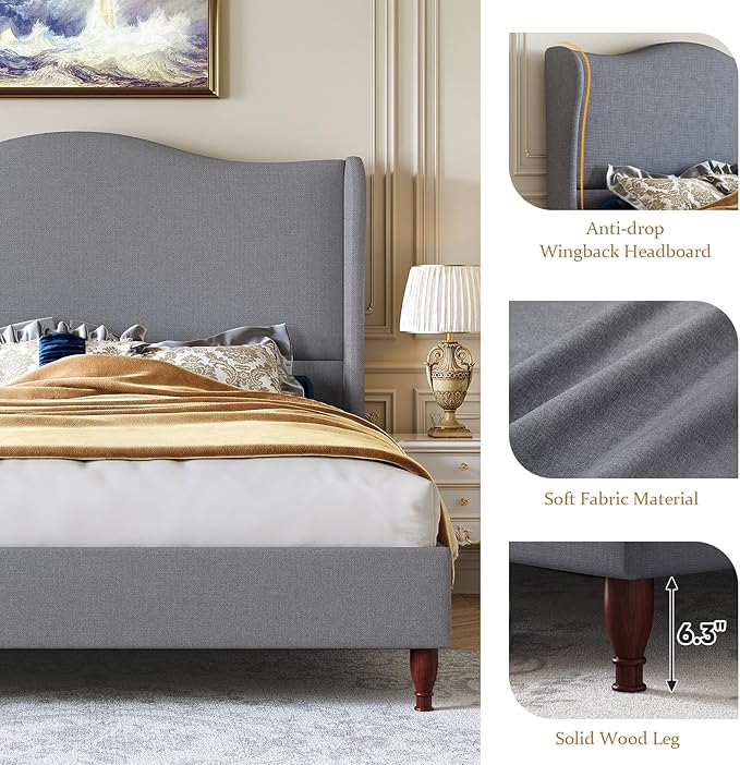 koorlian Queen Bed Frame Upholstered Platform Bed - Image 5