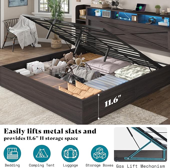 AMERLIFE Full Size Lift Up Storage Bed Frame, 45.1" LED Bed Frame - Image 3
