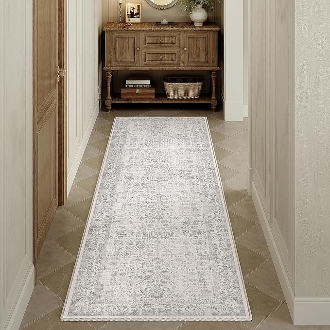 Gray Runner Rug 2x6 Hallway Machine Washable Kitchen Vintage Distressed Non - Image 6