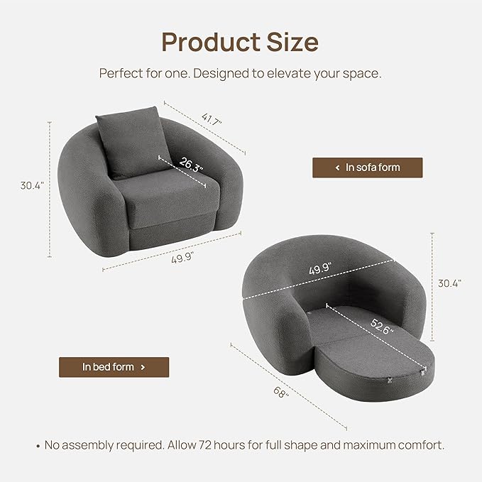 SICOTAS Curved Sofa Couch Bed for Living Room Convertible Futon Cloud Boneless - Image 2