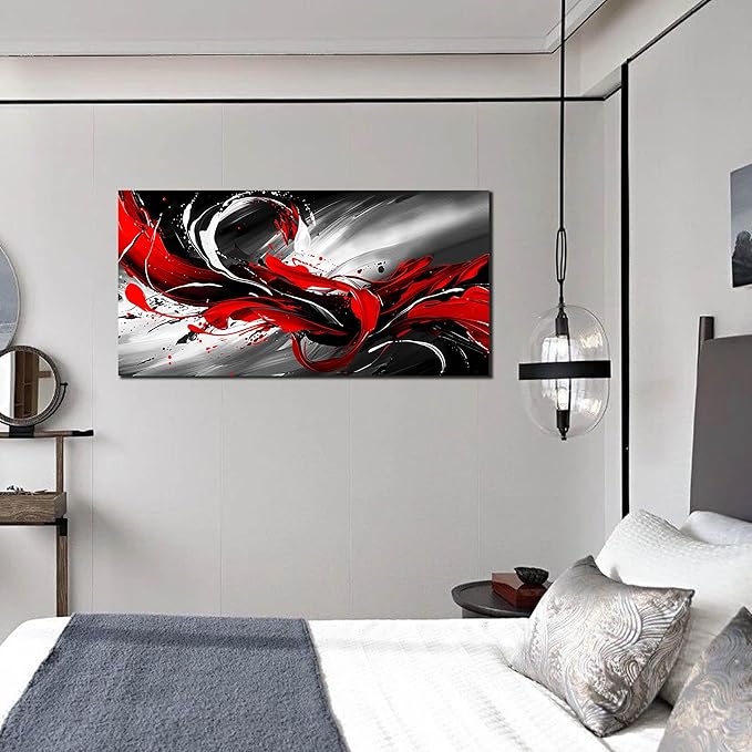 Black White and Red Abstract Print Picture Painting Large Canvas Wall Art - Image 6
